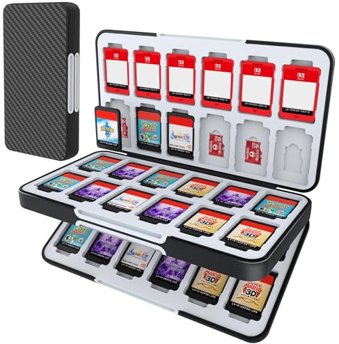 HEIYING Game Card Case for Nintendo Switch & Switch OLED,Carbon Fibre Black Portable Memory Storage Games Holder with 48 Game Card Slots and 24 Micro SD Cards Slots