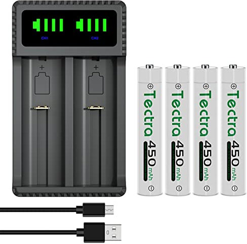 DuraPro 4X Akku AAAA Batteries + LED USB Ladegerät für Stylus Pens, Stirnlampen, Quadruple A,Quad A,E96, LR61,4061,MN2500,GP25A