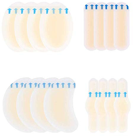 16 Stück Blasenpflaster, Blase Fuß Schutz Blister Pads Blasenpflaster Gel Pflaster Wasserdicht Hydrokolloid Blasenpflaster Unsichtbare Wandern Gegen Blasen an Fersen, Zehen und Füße