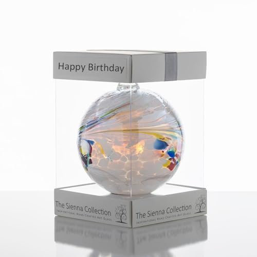 Happy Birthday Gift – 10cm White Glass Friendship Ball – Handcrafted Keepsake Ornament for Birthday Celebrations, Special Occasions & Unique Gift Idea