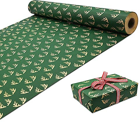 DOJoykey Roll Paket Geschenkpapier, 43cm x 15M große Rolle Weihnachts Geschenkpapier recycelbares Kraftpapier