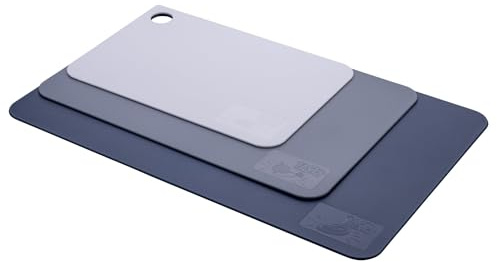 Tasty Set di 3 tappetini da taglio: plastica PP, 3 misure, ideali per tagliare pane, frutta, verdura, grigio/blu, lavabili in lavastoviglie