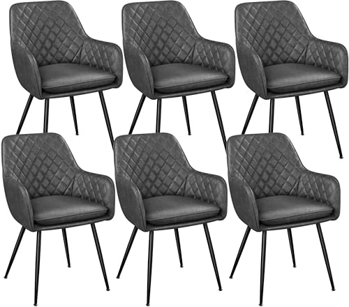 Yaheetech Dining Chairs Set of 6 Kitchen Upholstered Leather Chairs with Metal Legs for Dining Room Living Room Lounge, Dark Gray