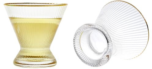 Lysenn Stemless Martini Glasses Set of 2 - Premium Hand Blown Cocktail Glasses for Cosmopolitan Manhattan Gimlet - Gifts for Martini Lovers, Bartenders, Housewarming - 10 Fl Oz, Gold Rim