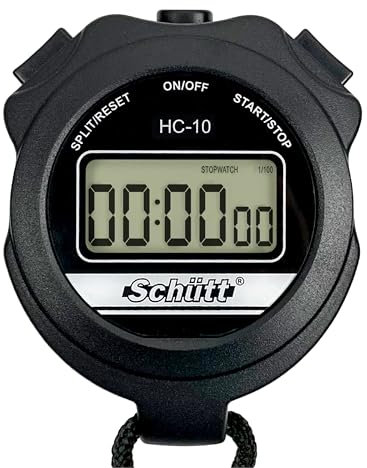 Schütt Stoppuhr HC-10 | Ganz einfach: nur Start - Stopp & Reset | EIN- & Ausschaltbar | Großes einzeiliges Display | Spritzwasserfest | Sport | Hobby | Freizeit | Für Kinder geeignet