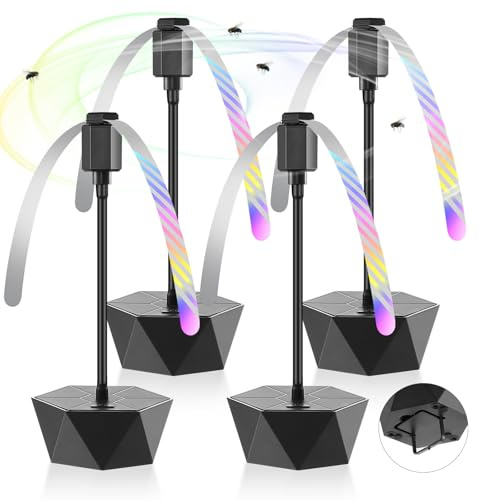Fly Fans for Tables, Repellent Fans Keep Flies Away, Fly Spinner Table Top with Holographic Blades, Flies Deterrent for Picnic, Party, BBQ (Black, 4 Pack)