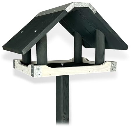 GARTENETAGE Modernes Vogelhaus & 2 in1 Ständer aus Kiefernholz – Wetterfest, Robustes Design mit Metallabdeckung, Einfach zu Reinigen, Für Garten und Balkon/Vogelhaus mit Ständer