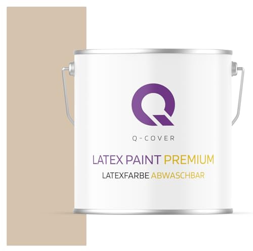 Q-COVER Latexfarbe Abwaschbar 5L (ca.35m2) Beige Farbton Innenfarbe Wandfarbe Deckenfarbe Klasse 2 Mattfarbe Für Allergiker Scheuerfest Geruchlos Frei Von Voc