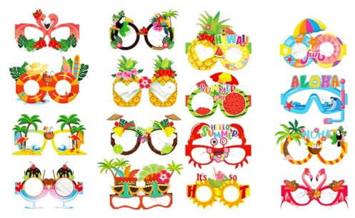 Party Sonnenbrillen, 16 Stück Hawaiian Tropical Sonnenbrillen, Party Brillen, Lustige Hawaiianische Brillen, für Strand/Christmas Thema Dekoration, Foto Requisite, mehrfarbig