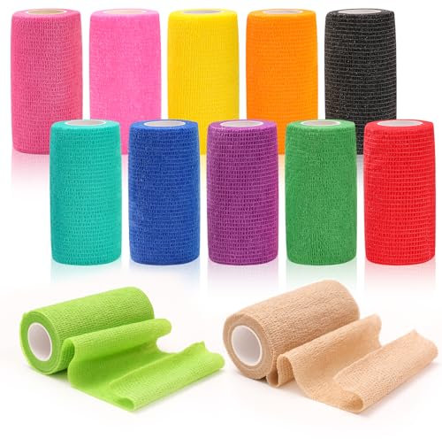 Zhufas 12 Rollen Selbstklebender Verband 10cm x 4,5m Haftbandage Selbstklebend Elastischer Binden Verband für Stretch Sportler, Handgelenk, Knöchel, Pet