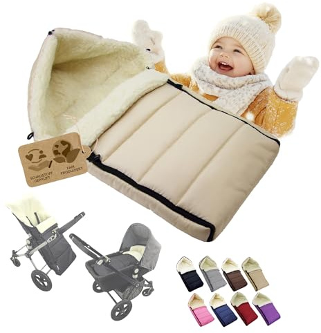 Fotsäck [vinteråkpåse för barnvagn] buggy babystol eller släde, babyåkpåse med lammull, gosig, varm, tvättbar, 90 cm (beige)