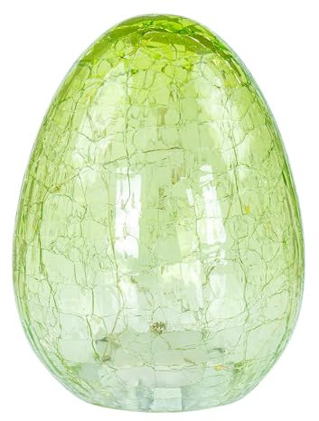 Huevo de Pascua LED de 16 cm de alto, luz verde, cristal con temporizador, lámpara decorativa, lámpara de mesa, luz ambiental, decoración de Pascua, aspecto crackle