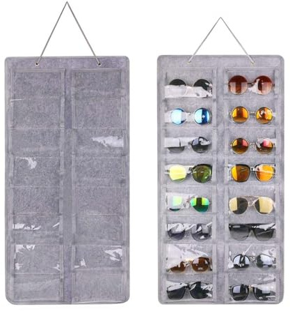 ZHYUAN Almacenamiento de Gafas 16 Compartimentos,Bolsa de Almacenamiento Colgante para Gafas, montado en la Pared,Plegable, Bolsa Colgante de Fieltro para Guardar Gafas de Sol y Gafas de Sol