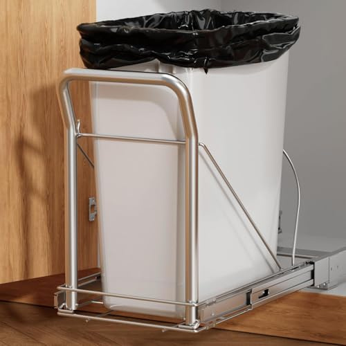 Pull Out Trash Can Under Cabinet with Soft-Close Slides，Heavy Duty Slide Out Under Sink Garbage Can for Kitchen，Adjustable Tail Groove for Can，Requires 13 W X 18 D Cabinets,(Not Included Trash Can)