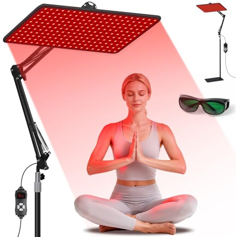 Morfone Lámpara de Luz Roja Cuerpo y el Rostro, Lámpara Infrarroja con 200 LED, (660 nm, 850 nm, 940 nm) Panel Luz Infrarroja con Gafas Protectoras (No Produce Calor)