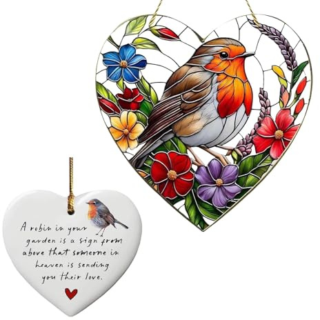 2 PCS Robin Garden Ornaments Outdoor Set, Garden Decorations Outdoor Gardens Gifts for Women, Memorial Robin Gifts Ornaments Outdoors Suitable for Living Room, Window and Outdoors Decoration