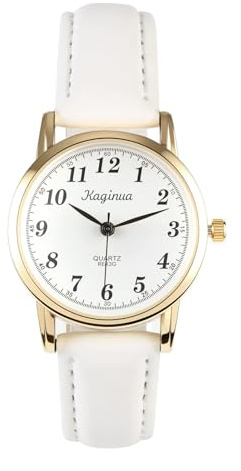 JSDDE Klassische Armbanduhr für Damen Lederarmband Damenuhr Vintage Armbanduhr Analoges Quarzwerk Uhr Kleideruhr (Weiß)