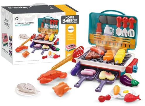 MagicMeals - Kids Sensory Kitchen, Magic Meals Kids Grill, Interactive BBQ Grill Playset with Smoke, Sound & Light Effects, Color-Changing Foods (Blue)