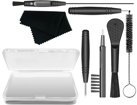 Kit per la pulizia degli auricolari – Detergente per amplificatore acustico, set di spazzole di precisione, scatola portaoggetti per strumenti per la manutenzione degli auricolari, salviette asciutte,