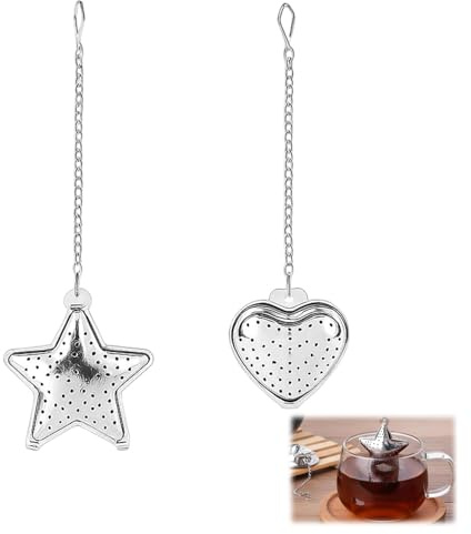 Tea Leaf Infuser 304 Stainless Steel – 2 Pcs Mesh Tea Ball Strainer with Chain Hook – Reusable Tea Infuser for Loose Leaf Tea, Mugs, Teapots & Spices (Star and Smiley Face)