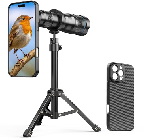APEXEL Teleobiettivo Portatile con Custodia Integrata per iPhone 16 Pro Max – Obiettivo 36x con Attacco per Treppiede