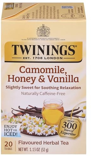 Twinings Herbal Tea Chamomile Honey and Vanilla - 20 Tea Bags | Calming for Relaxation, Naturally Caffeine-Free, 20 Foil Lined Individually Wrapped Bags, Enjoy Hot or Iced