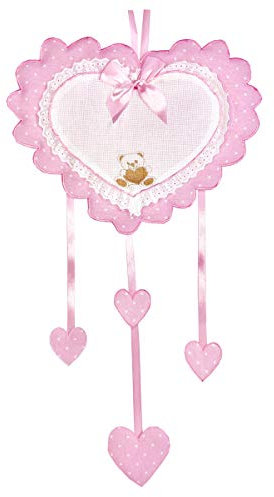 Fiocco Nascita/Coccarda Cuore Rosa con inserto in aida da ricamare a punto croce con ricamato un orsetto Lavorato del tutto a mano