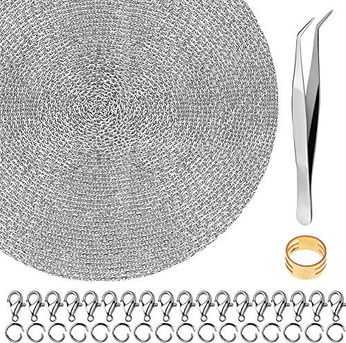 50 Feet Stainless Steel Chains for Jewelry Making, Anezus Jewelry Chain Bulk Small Metal Chains with 100 Jump Rings 30 Lobster Clasps for Necklace Making Bracelet DIY