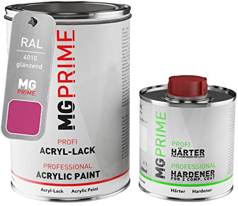 MG PRIME RAL 4010 Telemagenta/Tele Magenta brillant peinture acrylique 1,5 Litres / 1500 ml durcisseur inclus