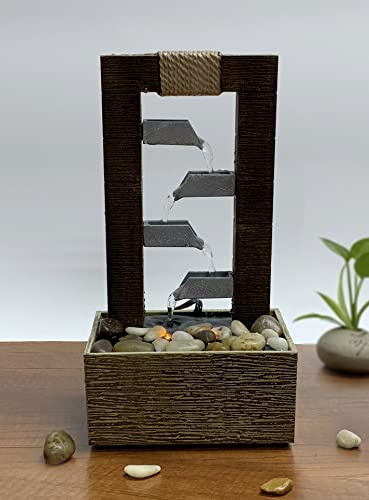 Nature's Mark 10 H 4 Tiered Cascading Tabletop Water Fountain with Natural River Rocks and LED Lights (Power Cord Attached)