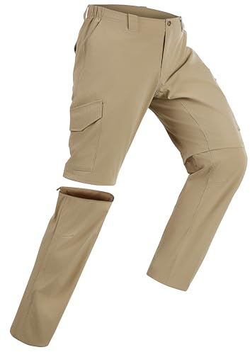 10,058 m vandringsbyxor, vandringsbyxor med dragkedja, andningsbara avtagbara stretchiga utomhusbyxor med 6 fickor, funktionella sommarbyxor, snabbtorkande, lätta shorts för vandring, Brun, 34W / 32L
