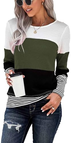 FANGJIN Pull Femme Sweat Femme Tunique Hiver Vetement Femme Solde Marine A Maille Automne Rayé Chaud Long Laine Tee Shirt Col Rond Grande Taille Gilets Marque Vert S 34 36