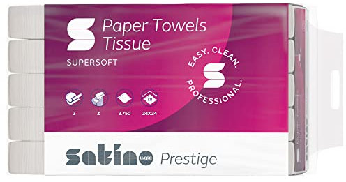 Satino Papierhandtücher 2-lagig Premium - 3.750 Blatt weiße Falthandtücher - Zellstoff mit Z Falz - für Papierspender mit Papiergröße 24x24cm (24x8cm gefaltet)