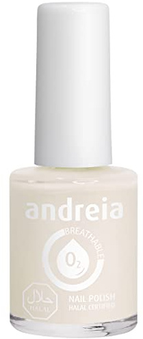 Andreia Vernis Halal - Smalto Vegan, Permeabile e Traspirante conforme ai requisiti Halal - Alta Qualità - Colore B22 Bianco Latte 10,5 ml