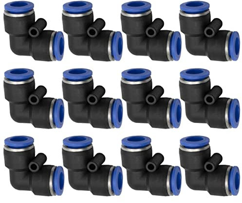 Bwintech 12 Pz 8mm 90 Gradi Gomito Spingere in Collegare Raccordo Pneumatico, 2 Way Plastica Quick Release PV Air Line Adapter