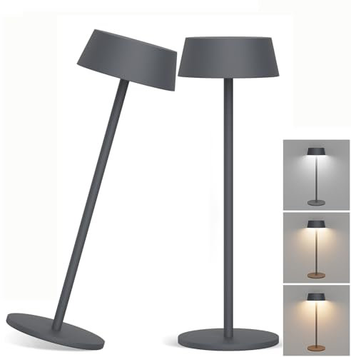 Klighten Kabellos Touch Akku Tischlampe 2 Stück Dimmbare Metall Aluminium Akkubetrieben Schwarz LED Tischlampe IP54 Wasserdichte Outdoor Tragbare Tischleuchte für innen/außen,Anthrazit