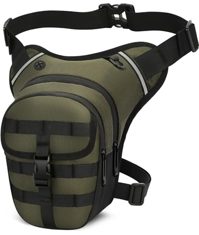 VOBUKE Sac de Jambe Tactique Etanche Sacoche Moto, Réfléchissant Poche Jambe Sac Cuisse Banane Multifontion Sacs Ceinture Sport pour Homme Femme Voyage Camping Course Equitation Pochette