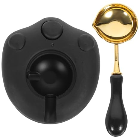 NUOBESTY Kit per Sigilli di Cera Forno di Fusione Leggero e Resistente in Abs e Ottone Cucchiaio, per Artigianato Fai da Te Nero