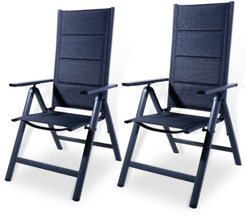 CCLIFE Gartenstühle Alu 2er Set,Gartenstuhl Hochlehner Klappbar, Balkonstühle 7-Fach Verstellbar bis 150kg Dunkelgrau,Modell:Luxcomfort,CushHom