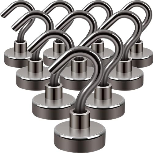 Neosmuk Gancio magnetico, 10 kg, magneti a terra ad alte prestazioni con gancio, gancio cruise extra forte da appendere (pistola nera, confezione da 10)