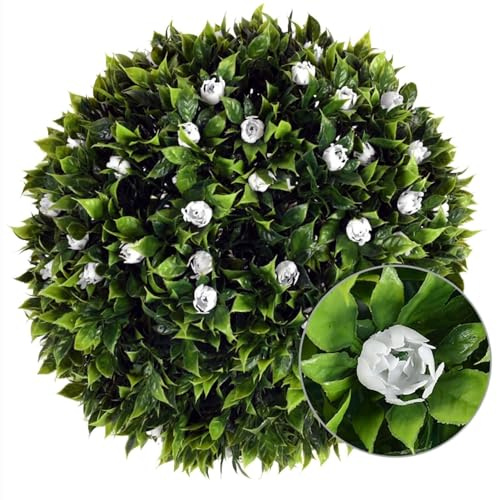 WlP Palline Di Fiori Di Rosa Artificiali Palline Di Arte Topiaria Artificiale Palline Di Bosso Finto Con Fiori, Palla For Piante Finte Sospese Palla Di Erba Di Plastica Rotonda (Size : 25cm)