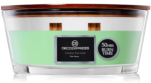 DECO EXPRESS doftljus i glas med 2 sprakande veke elegant doft ljus upp till 50 timmar lång brinntid presentidé (färska lakan)
