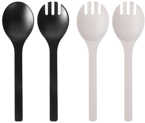 ECWAY Salad Servers Bamboo Fiber Salad Tongs 8.9 Inch Salad Fork and Spoon Set, Bamboo Wooden Utensils for Serving Salad, Easy to Clean (1 Black Spoon 1 Black Fork and 2 White Forks)