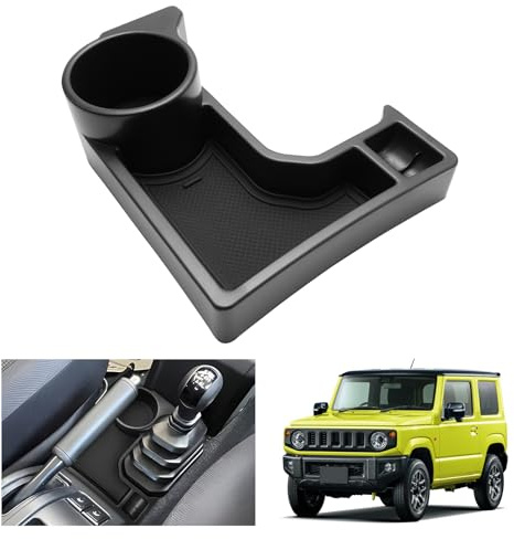 GAFAT Suzuki Jimny 2018-2024 2025 JB64/JB74 (Cambio Automatico) Contenitore Portaoggetti per Console Centrale, Jimny Braccioli Organizer, Vassoio con Portabicchieri, Suzuki Jimny Accessori (nero)