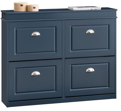 SoBuy Scarpiera 4 Ante con Cassetto e Ganci – Scarpiera Ingresso Slim Salvaspazio per 16 Paia – Scarpiera Moderna Blu in MDF 104x24x83cm per Corridoio – FSR79-B