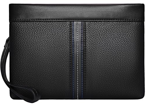 Eshow Men's Leather Clutch Bag Wristlet Bag Clutch Purse Handbags Synthetic Leather Bags with Wrist Strap Zip Closure 11.5 Inch for Business Travel Work