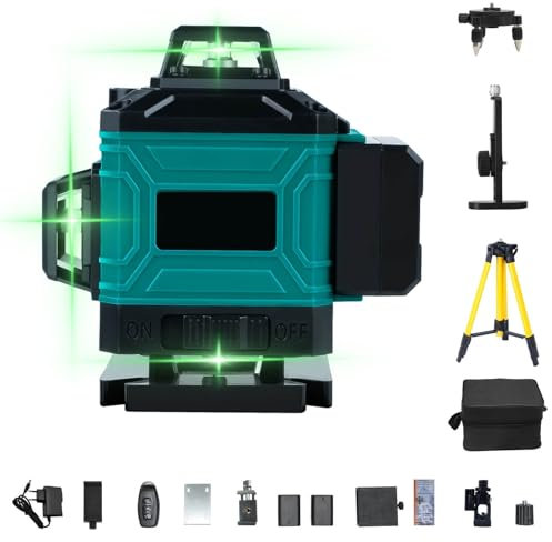 TICFOX Livella Laser Autolivellante 16 Linee, 4x360° Professionale Livello Laser Verde luminosità regolabile IP54 impermeabile batteria 4800 mAh laser a linee per lavori edili e fai da te
