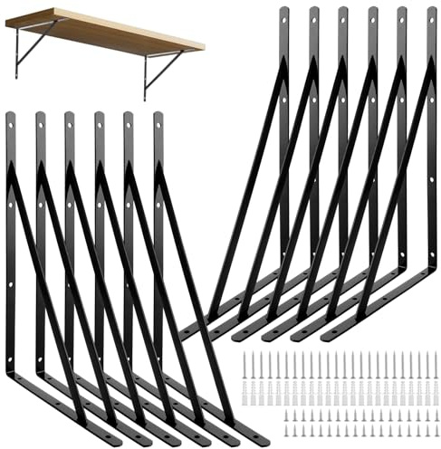 GBACHOOSE 12 supporti per scaffali da 400 x 250 mm, in metallo, colore nero, angolo per carichi pesanti, per montaggio a parete, tavolo da lavoro, scaffalatura