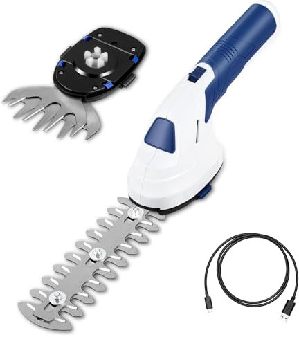 Neulriscn Cortasetos y tijeras de césped inalámbricas 2 en 1, 7.2 V, batería recargable de 2000 mAh, cortadora de arbustos de mano para jardín, arbustos, bordes de césped