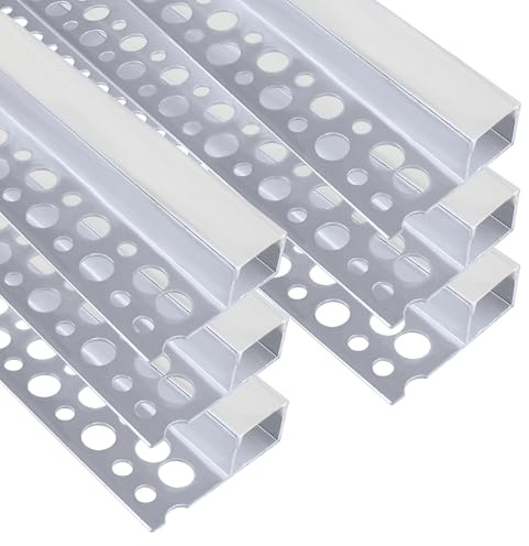 inShareplus Plaster-in LED Channel, 3.3ft/1M 6Pack LED Aluminium Channel with Milky Diffuser, Trimless Recessed Single-Sided Aluminum Profile LED Strip Diffuser for Under Cabinet and Corners of Wall